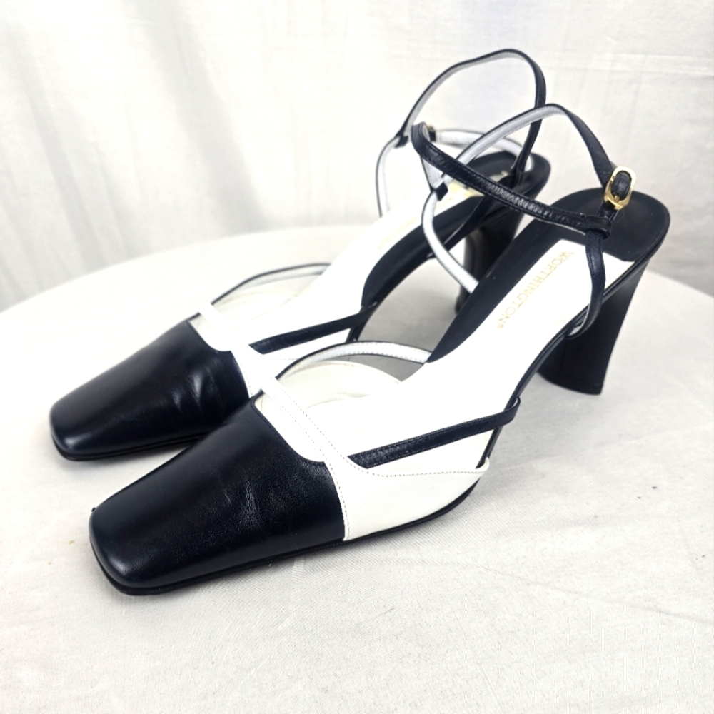 Worthington Elegant Navy and White Strappy Leather Women's Heels Sz 9.5
